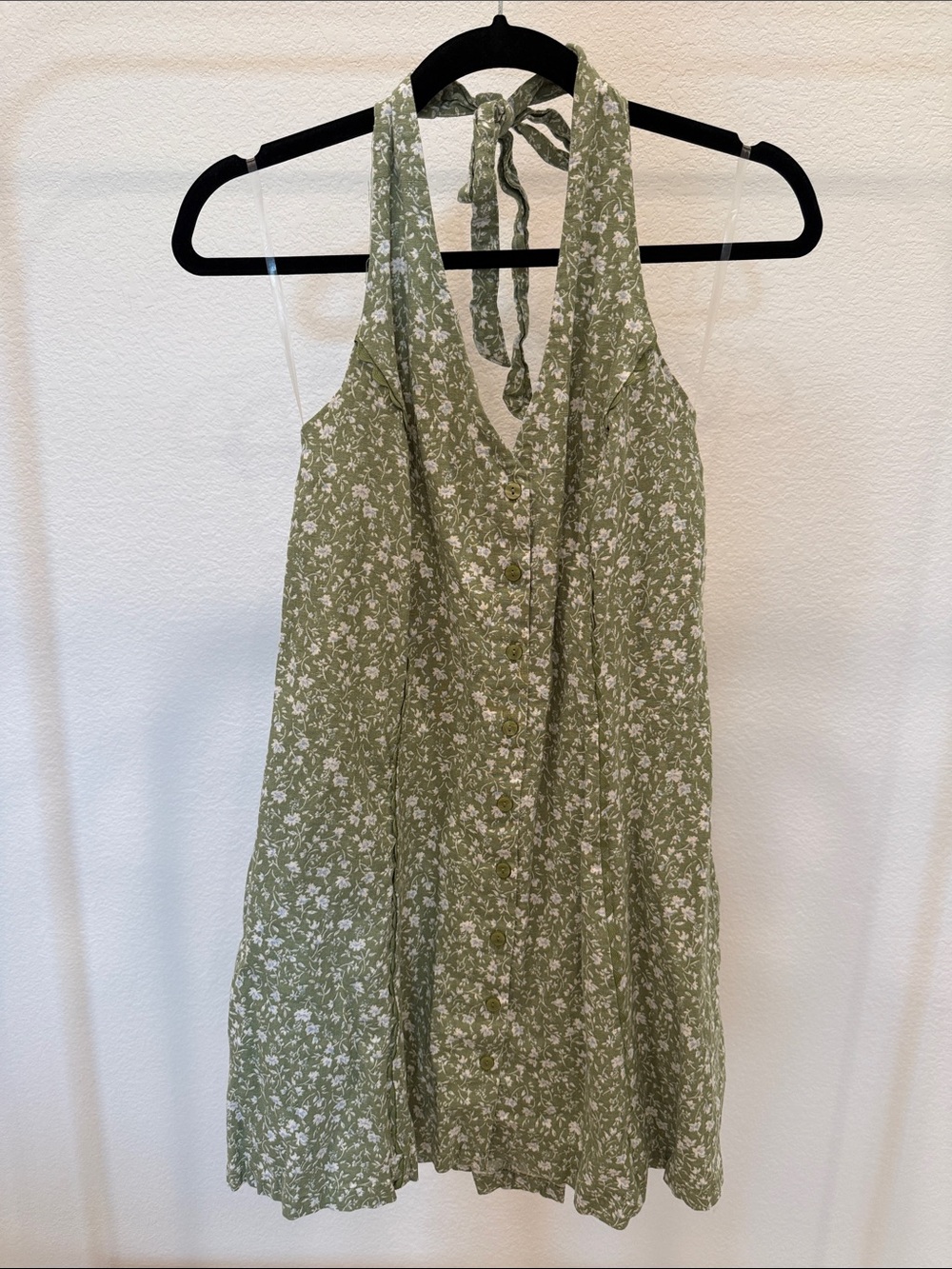 Target Olive Green Floral Halter Button-Front Mini Dress
